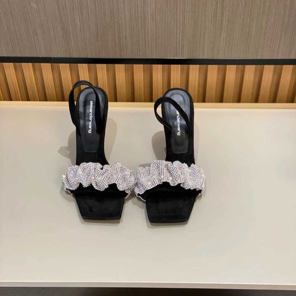 

spring and summer ankle lace up with water diamond thin high heeled sandals zlh, Black