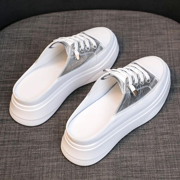 

slippers for women summer korean version of no heel thick bottom pedal platform flats women's white shoes sneakers, Black