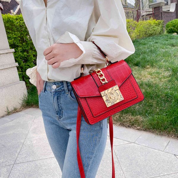 

evening bag 2021 trend korean pu alligator lock catch versatile small square fashion women's single shoulder oblique span organ