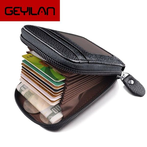 

card holders men's wallet genuine leather holder solid zipper pocket 2021 style wallets carteira, Brown;gray