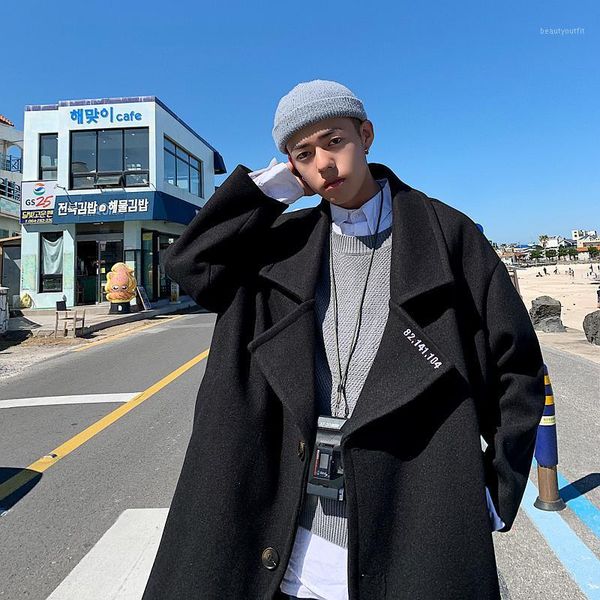 

black windbreaker men spring autumn casual long streetwear single breasted loose cloak coats for trench bg50th men's, Tan;black