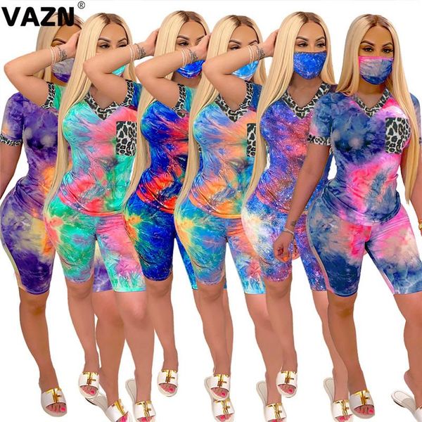 

streerwear 2021 summer lady 3-piece mid set shport sleeve o-neck tees knee-length pants colorful print daily sets two piece dress, White