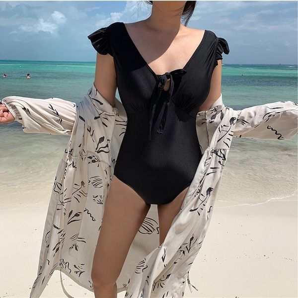 

girl swimsuit black korea cotton women's swimming suit, White;black