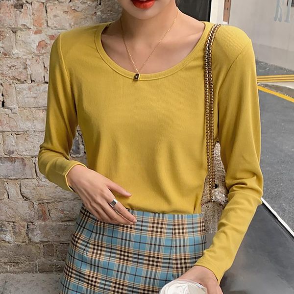 

women's t-shirt korean spring fashion t shirt women long sleeve basic casual o neck tee female solid slim thin skinny cotton, White