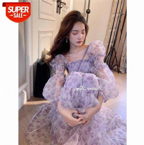 

organza print styling french small floral dress women's early korean fairy cake #x837, Black;gray