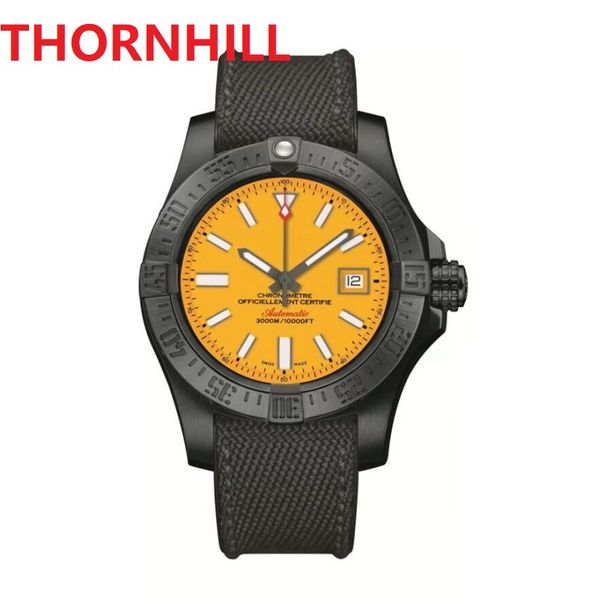 Luxus Herren Gelb Avenger Seawolf Automatische Mechanische Uhr 48mm Saphir Kleid Armbanduhr Edelstahl Leinwand Leder Uhr