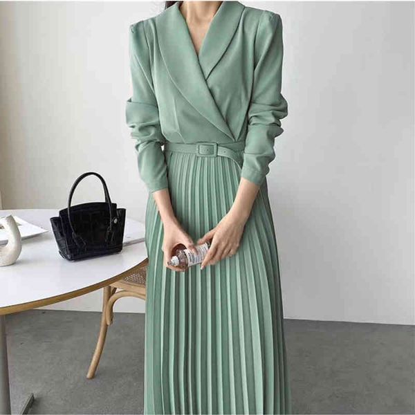 

casual dresses [ewq] autumn long sleeve simple and fashionable elegant modern lady panelled green robe blazer 16q498 lln5, Black;gray