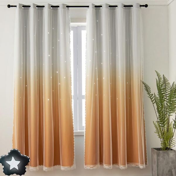 

curtain & drapes modern gradient hollow star color yellow striped blackout curtains for living room bedroom kids decoration