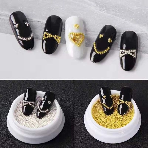 

nail art decorations 300g/bag metal caviar mini micro ball beads silver gold rose metallic pearl charm bead in wheel box arts decorate