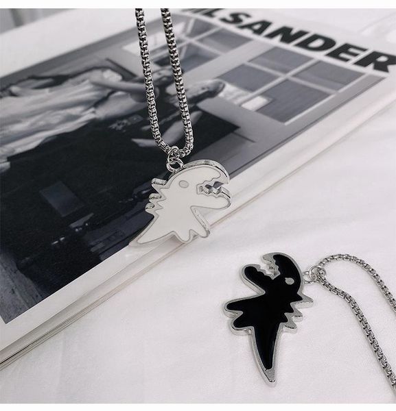 

pendant necklaces 2021 cute cartoon dinosaur necklace personality hip hop sweater chain fashion goth couple jewelry gift, Silver
