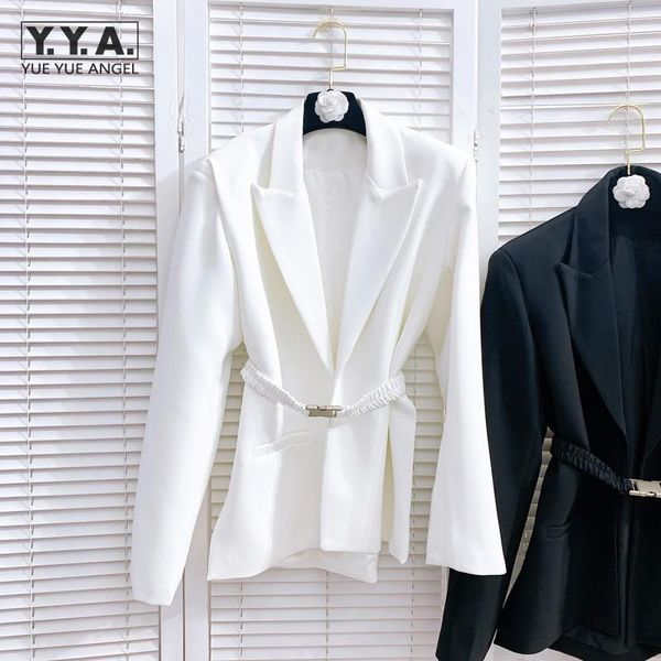 

women's suits & blazers designer white black blazer coat women spring autumn long sleeve chiffon suit jacket fashion office lady sashes
