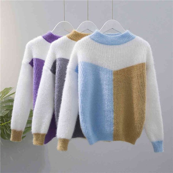 

sweater two-color women autumn winter half turtleneck oversize women's sweater pull femme streetwear jersey knitwear, White;black
