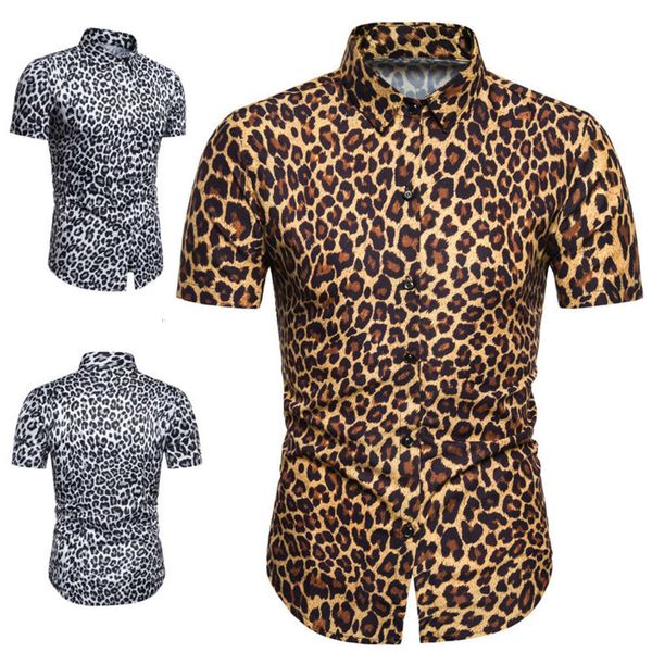 

dresses 2020 summer slim leopard print short sleeve lapel inch men's shirt, White;black