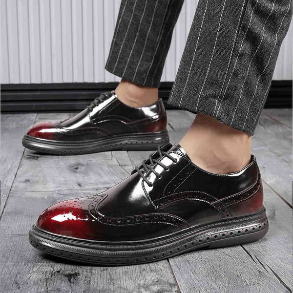 

dress shoes patent leather low martins mens casual brogue lace-up fashion trendy elegantes business wedding footwear dol7, Black