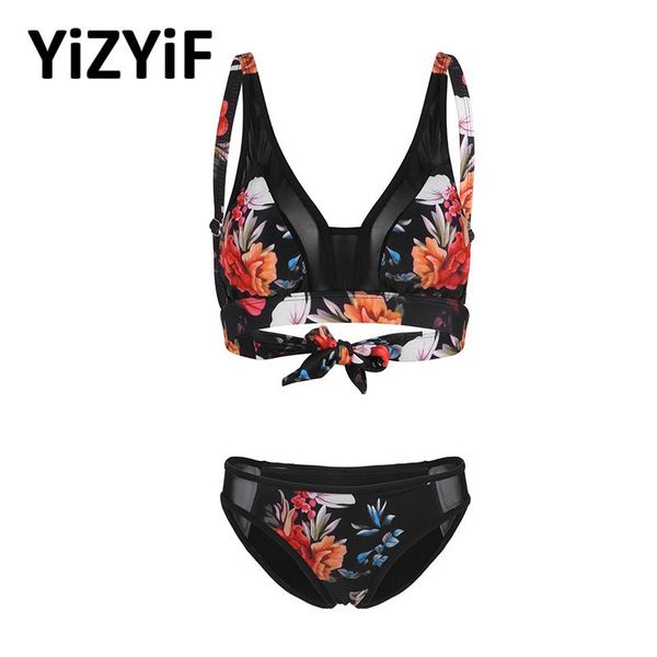 

one-piece suits swimsuit women swimwear floral print bathing suit set padded push up bra with low rise bikini briefs swim beach wea