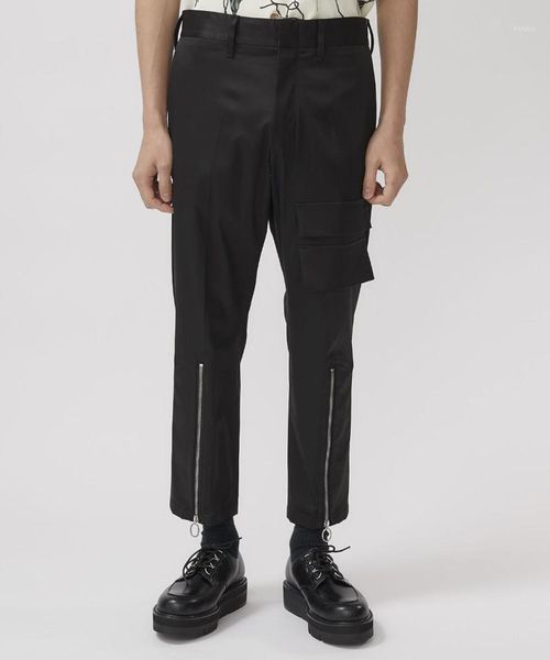 

men's pants casual nine split zipper stitching slimming, Black