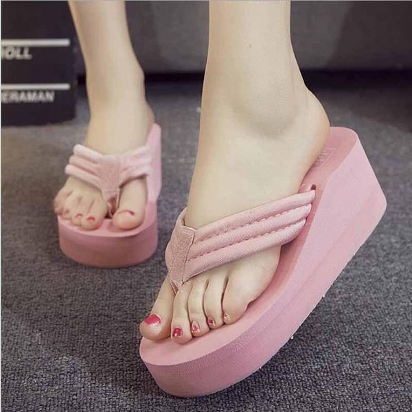 

summer women flip flops fashion wedge gladiator sandals t-strap shoes thong designer elastic band ladies sandal slippers, Black