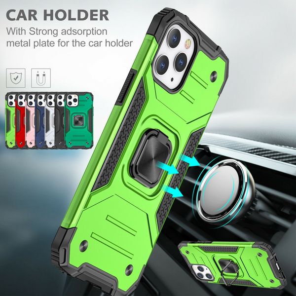 

armor bumper shockproof phone case for iphone 12 11 pro xs max xr x 6 7 8 military finger ring kickstand back cover