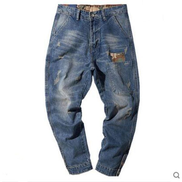 

men's jeans men's sweatpants crotch hiphop jeans loose hougong, Blue