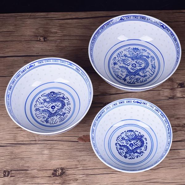 

chinese dragon fine blue and white porcelain rice pattern bowls cereal jingdezhen china soup bowl fruit