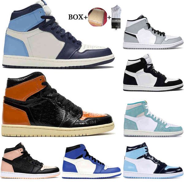 

with box mens 1 high og boots shoes 1s banned university blue chameleon 3 unc light smoke grey sports sneakers size eur36-46, Black