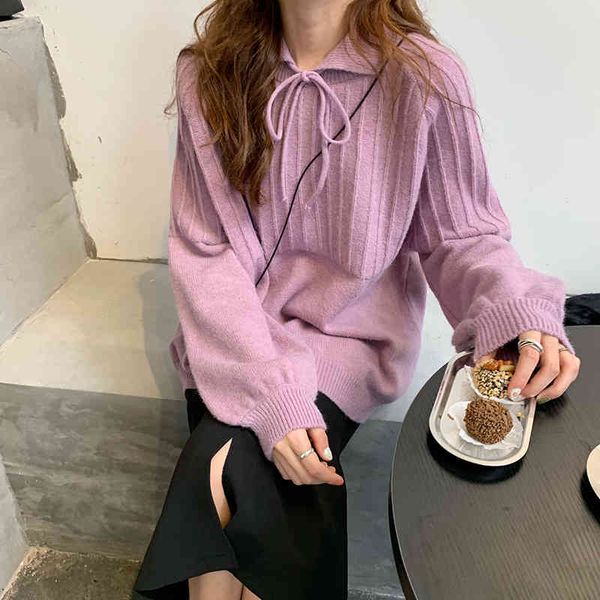 

2 colors autumn winter women loose pullovers and sweaters preppy style female sweet knitted sweater womens (c9325) 210423, White;black