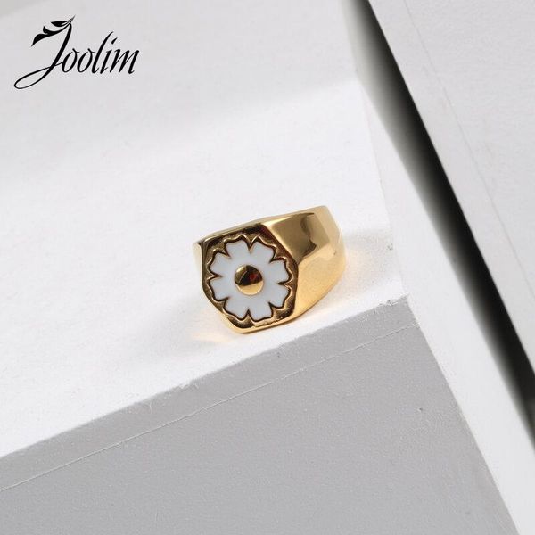 

cluster rings joolim high end 18k gold pvd fashionable hip-hop enamel daisy for women stainless steel jewelry wholesale, Golden;silver