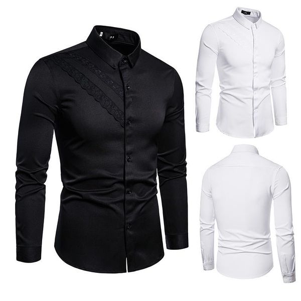 

Men's Dress Shirts Korean Formal For Men Shirt Long Sleeve Fashion Work Clothes Slim Fitting Clothing Black White Christmas JYE7, White;black