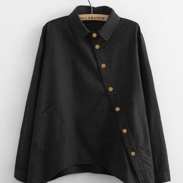 

women's blouses & shirts women blouse casual solid button long sleeve female loose cotton pockets office lady shirt h5jl, White