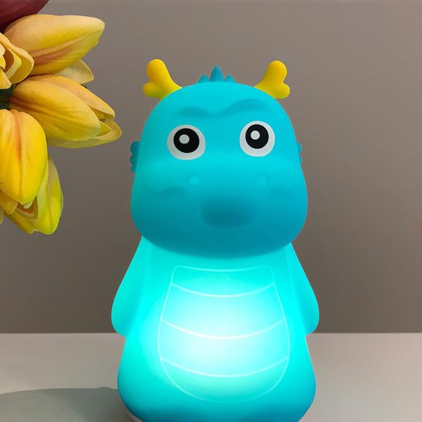 

night lights non-toxic silicone lamp 7 light colors cartoon dragon led rechargeable touch control bedside for kid room