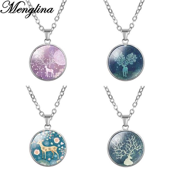 

pendant necklaces fashion lovely merry christmas elk cute deer necklace glass cabochon charm for little girls gifts women choker, Silver
