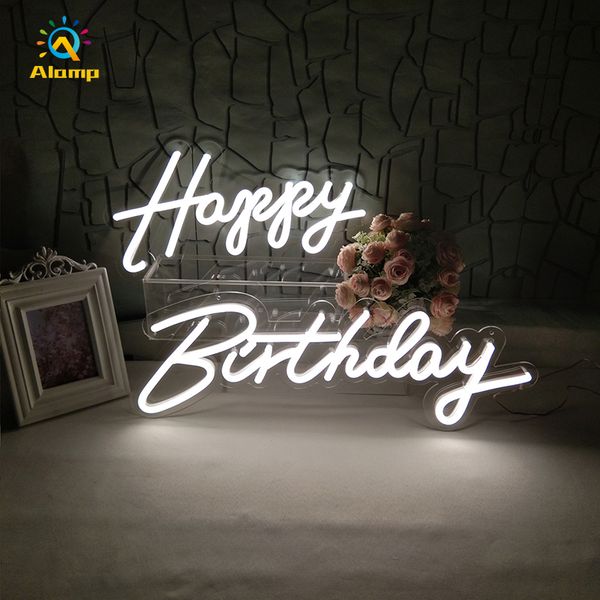 Sinal de néon 3d personalizado luz feliz aniversário/oh baby palavras neons tubo decoração luzes para bar pub clube carta placa festa decoração de fundo