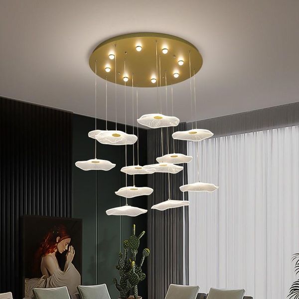 

chandeliers gold creative led chandelier lighting modern nordic kitchen island acrylic hanging lamp dining room villa staircase long fixture