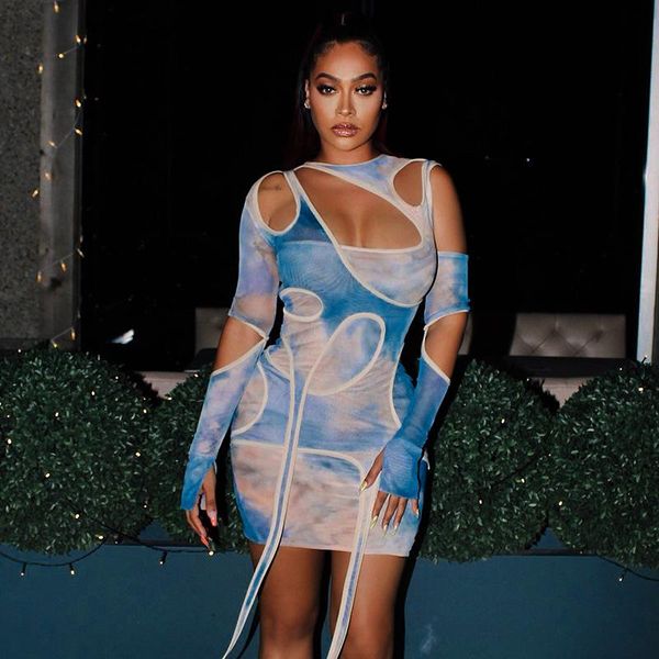 

casual dresses long sleeve hollow out short dress women tie dye irregular party club bodycon mini autumn streetwear clothing yuqung, Black;gray