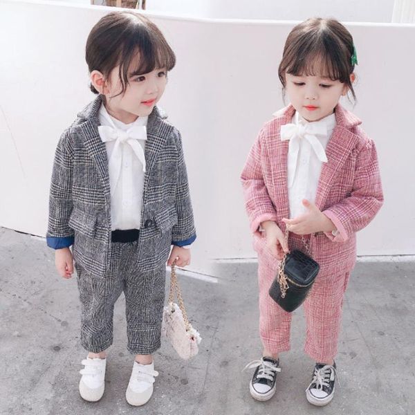 

clothing sets girls trousers suit autumn 2021 children college style western all-match baby for 1-6 years, White