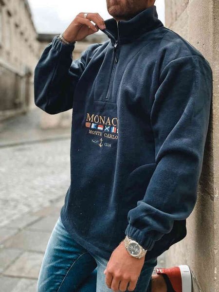 

autumn letter and flag polo embroidered long sve sweatshirt hoodie men's zipper clothing, Black;brown