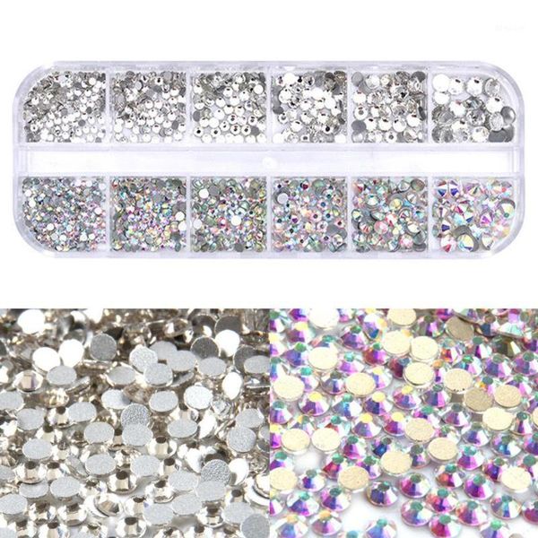 

box multi size glass rhinestones mixed colors flat-back ab tip 3d charms diy tips manicure nail art decorations1, Silver;gold