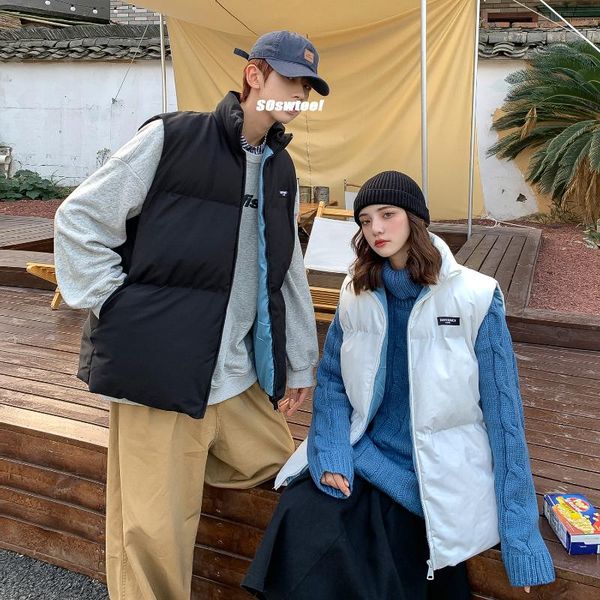 

men's down & parkas lovers wear winter stand-up collar keeps warm cotton vest sleeveless cotton-padded jacket men's and women's, Black