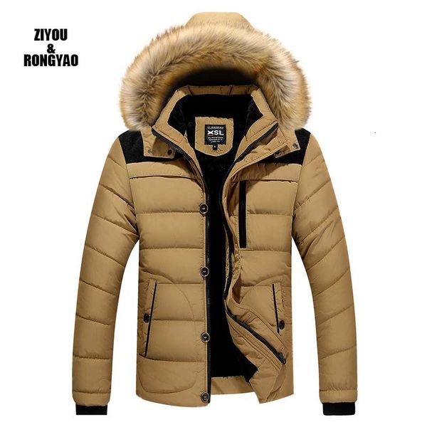 

winter parkas men fur collar warm thick cotton white duck down coats men's jacket casual outwear plus size overcoat, Black