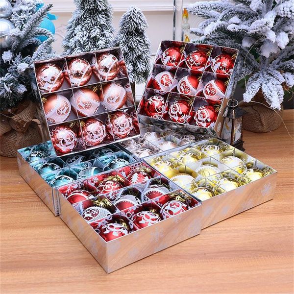

party decoration 9pcs/set boxed christmas ball glitter baubles balls ornament shop tree xmas hanging pendant