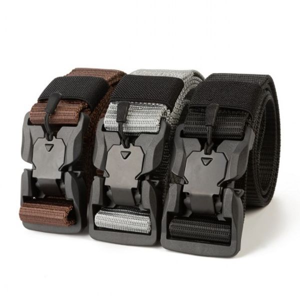 

men's magnetic buckle tactical leather belt multifunctional outdoor nylon braided canvas belt, Black;brown