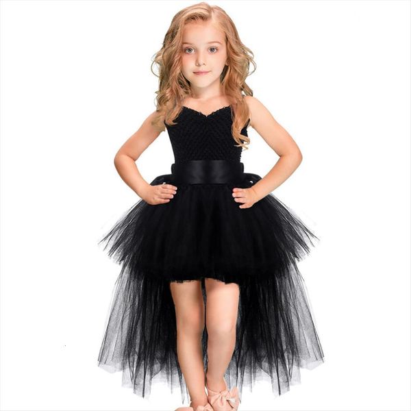 

black girls tutu tulle girl dress v neck train evening birthday party dresses kids ball gown halloween costume 1 14yy, Red;yellow