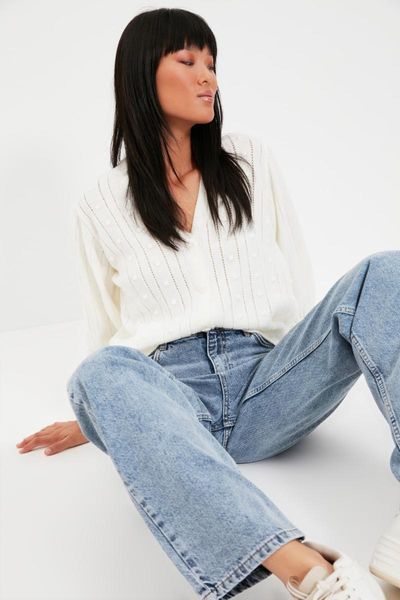 

women's knits & tees trendyol cellular knitwear cardigan twoaw22hi0115, White