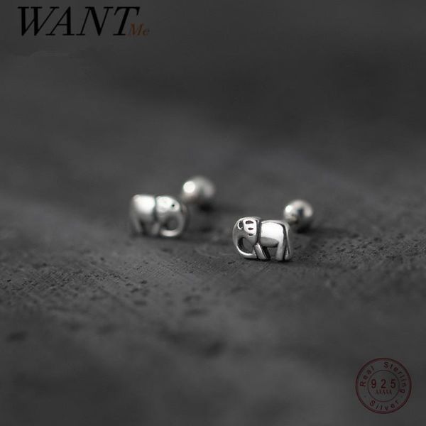 

stud wantme 925 sterling silver retro punk hip hop men's elephant round bead small earrings women trendy bohemian unique jewelry, Golden;silver