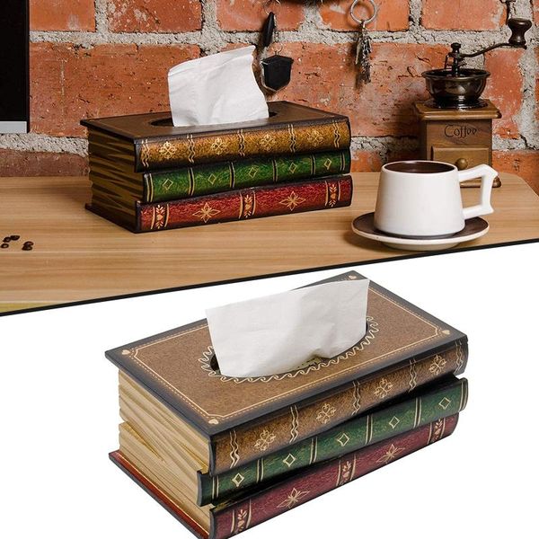 

classical retro wooden book tissue box rectangular holder dispenser paper napkin cover case home rangement organizador boxes & napkins