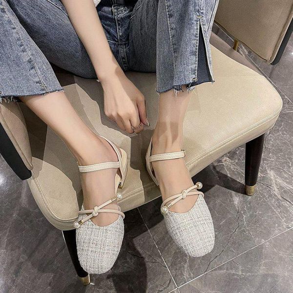 

sandals crrcrrcrr women's close toe summer sweet bowknot pearl buckle strap middle block heels office lady women shoes plus size, Black