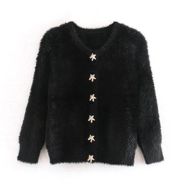 

za mohair button decoration pearl women sweaters long sleeve winter office ropa mujer elegant cardigan, White;black
