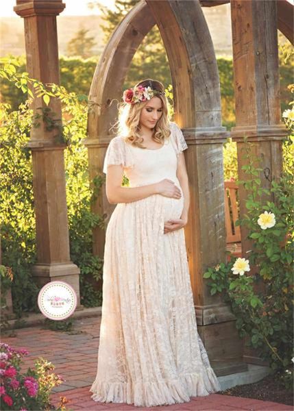 

summer lace maternity pregnancy dresses ruffle skirts women clothes for pregnant maternity pgraphy long dress, White