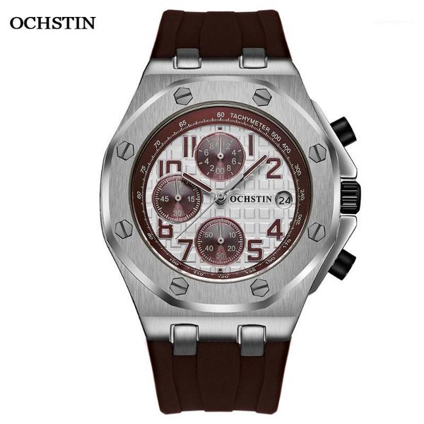 

wristwatches ochstin relogio masculino mens watches 2021 fashion quartz watch sports chronograph wrist men waterproof date clock, Slivery;brown