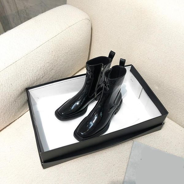

boots deat autumn winter fashion casual square head thick heel bottom side zipper thin cavalier short women sg3211 6zad, Black
